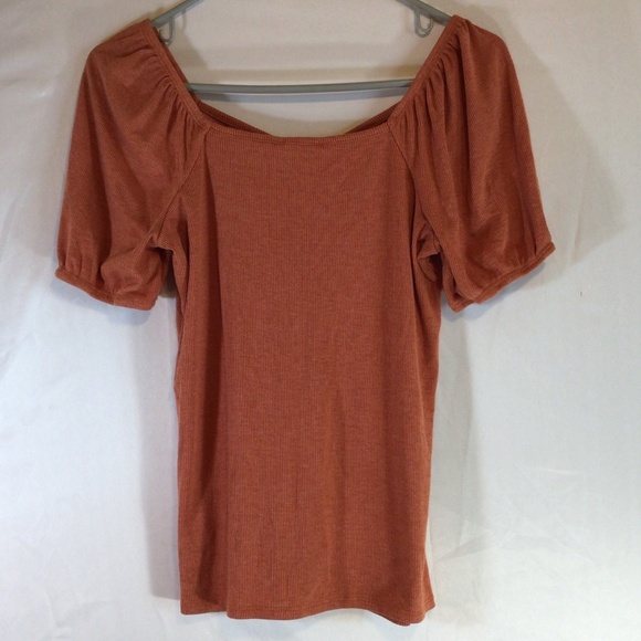 Dept 222 women rust ribbed rushed puff sleeve top Small boho romantic soft girl - Picture 2 of 9